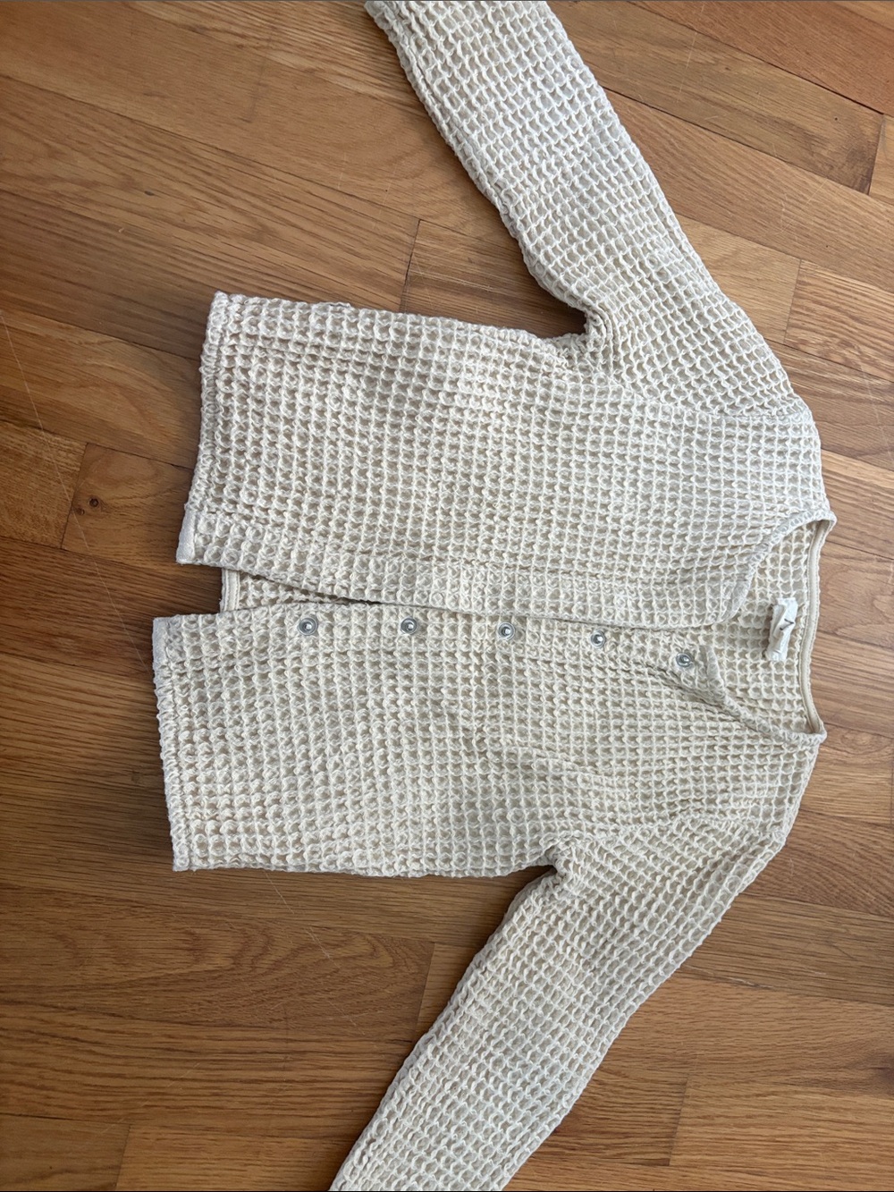 Cream Waffle-Knit Button-Front Kids Cardigan